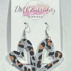 Earrings (Leopard Glitter Heart)
