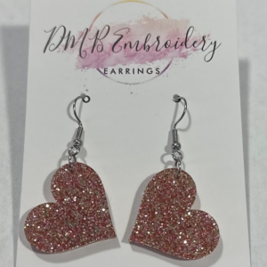 Earrings (Pink Glitter Heart)